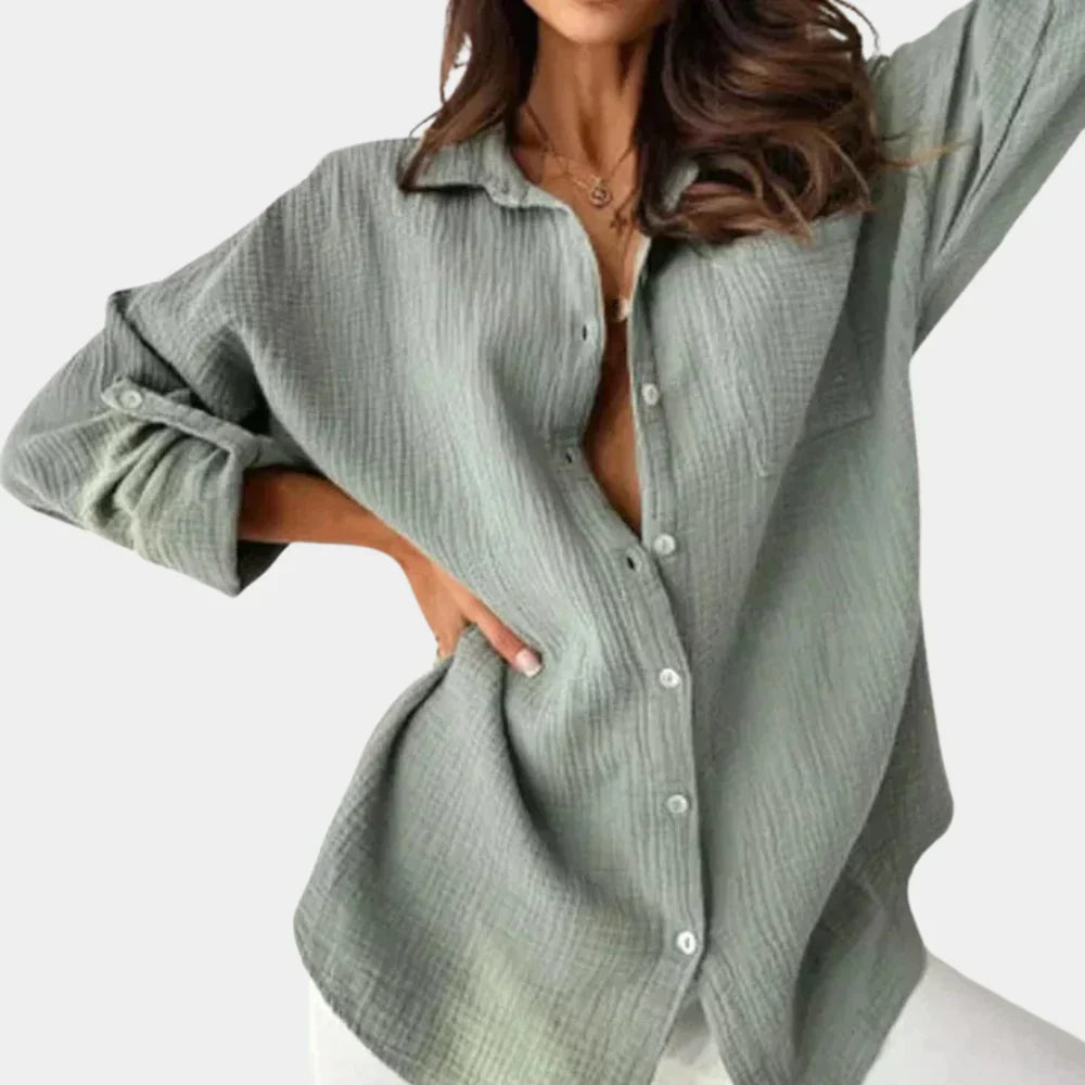 Relaxed Fit Casual Long Sleeve Button Down Shirt - OutfitLondon