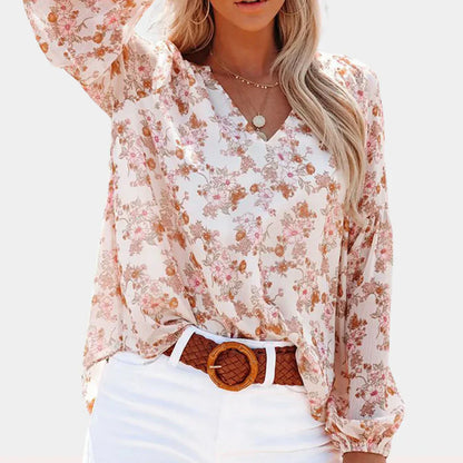 Women's Relaxed Fit Floral Long Sleeve Blouse