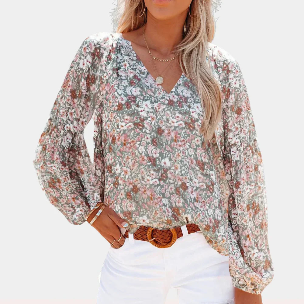 Women's Relaxed Fit Floral Long Sleeve Blouse
