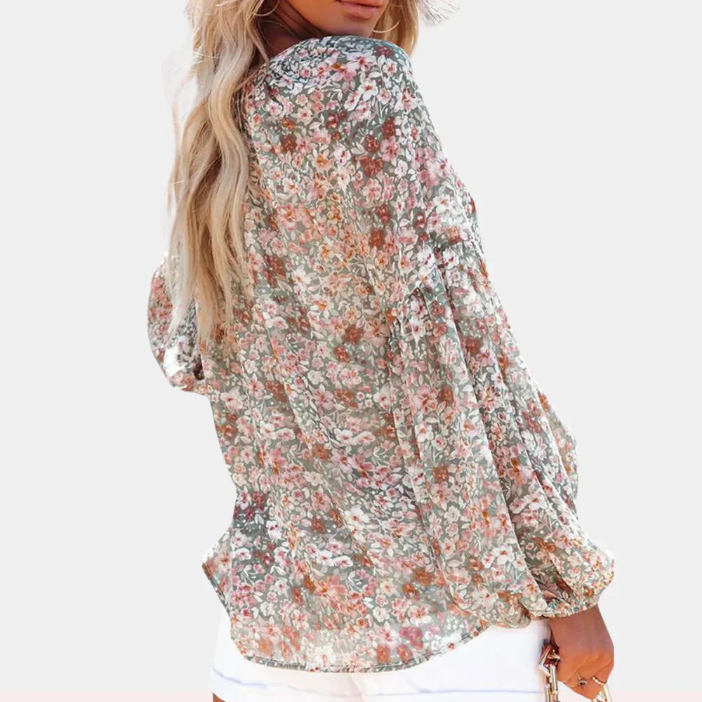 Women's Relaxed Fit Floral Long Sleeve Blouse