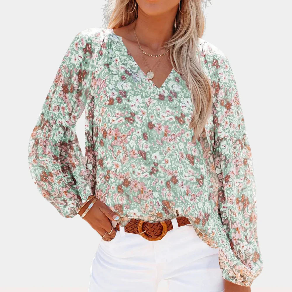 Women's Relaxed Fit Floral Long Sleeve Blouse