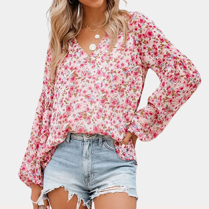 Relaxed Fit Floral Long Sleeve Women's Blouse - OutfitLondon