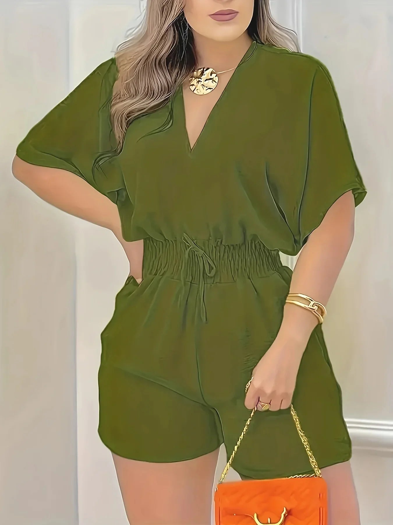 Cute Short Sleeve V-Neck Summer Romper