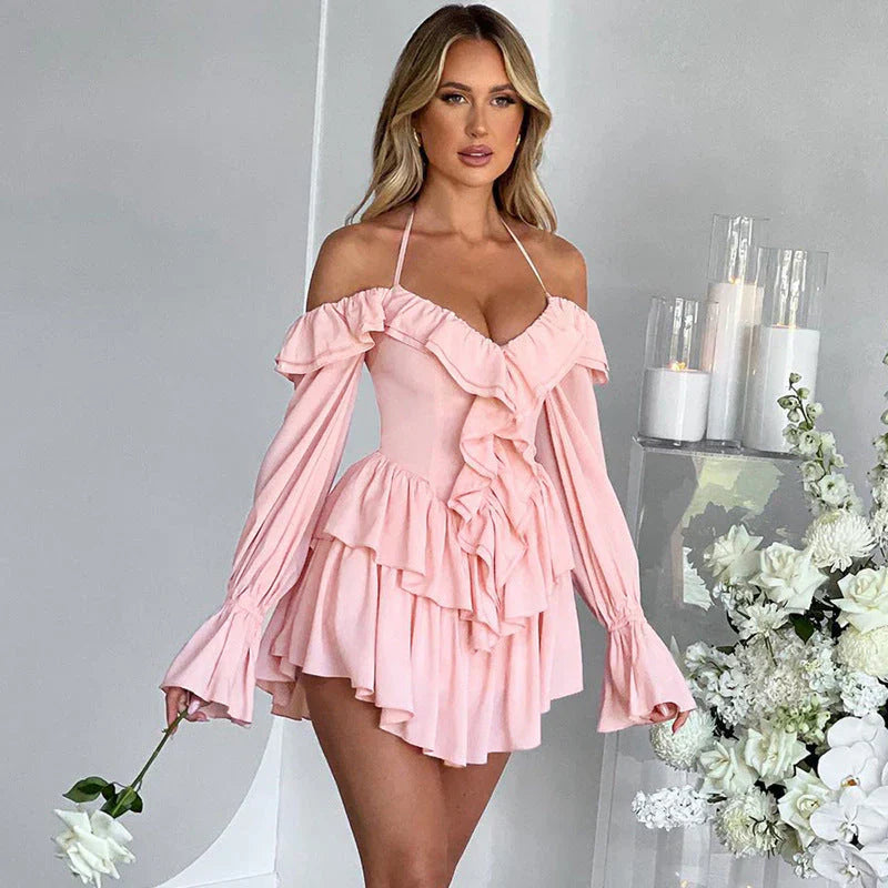 Women's Off Shoulder Ruffle Long Sleeve Jumpsuit
