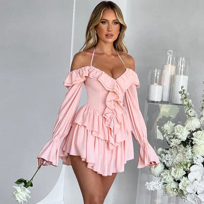 Women's Off Shoulder Ruffle Long Sleeve Jumpsuit