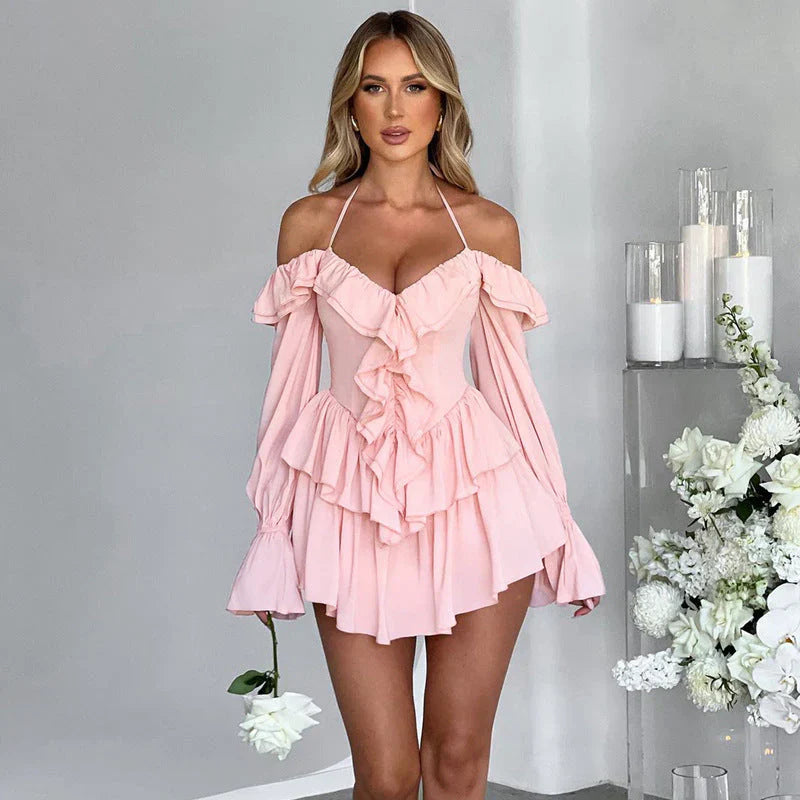 Women's Off Shoulder Ruffle Long Sleeve Jumpsuit