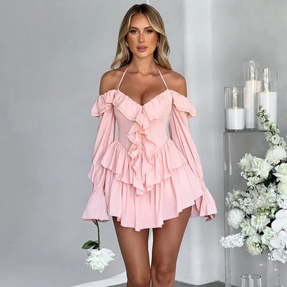 Women's Off Shoulder Ruffle Long Sleeve Jumpsuit