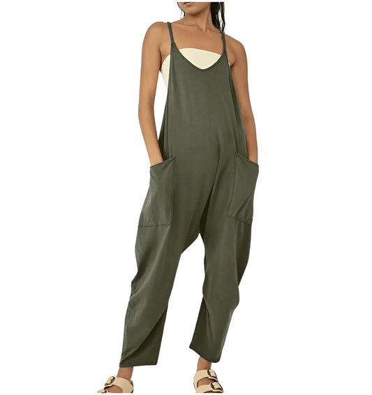 Summer Jumpsuit with Pockets and V Neckline - OutfitLondon