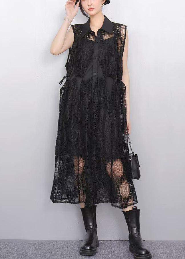 Women's Transparent Tulle Evening Dress Black - OutfitLondon