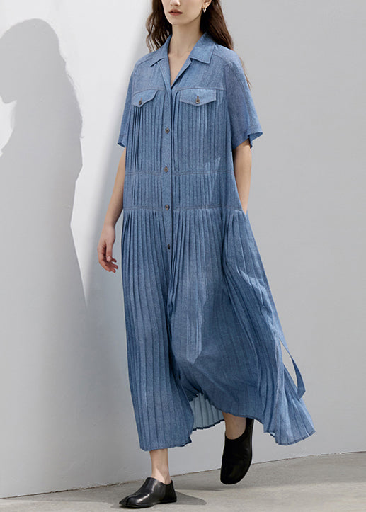 Women's Wrinkled Denim Dress Natural Blue - OutfitLondon