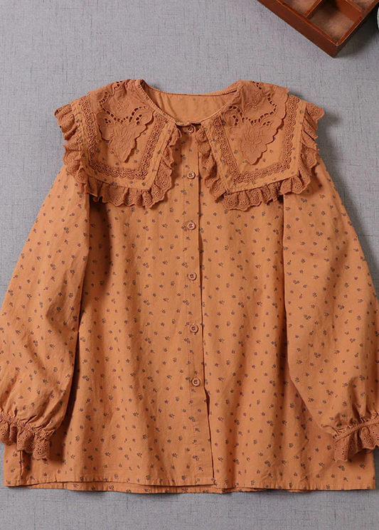 Women's Cotton Blouse Peter Pan Collar Printed Design - OutfitLondon