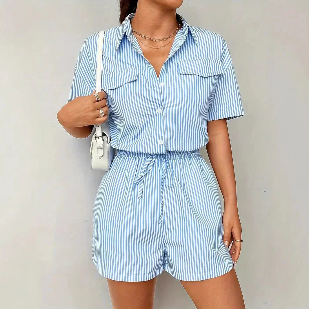 Women's Short Sleeve Waist Tie Front Romper