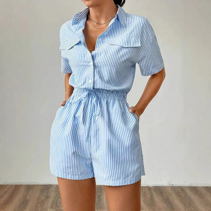 Cute Summer Romper with Short Sleeves and Buttons - OutfitLondon