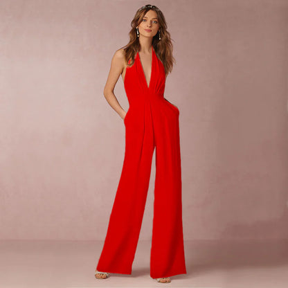 Navi Jumpsuit | Deep V-Neck Wide-Leg Sleeveless Jumpsuit