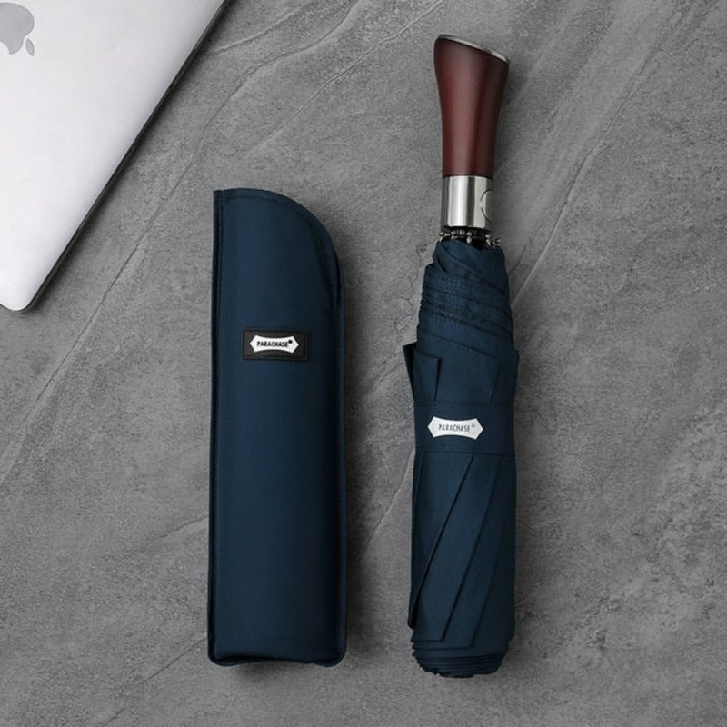 Portable Stormproof Umbrella With Wooden Handle