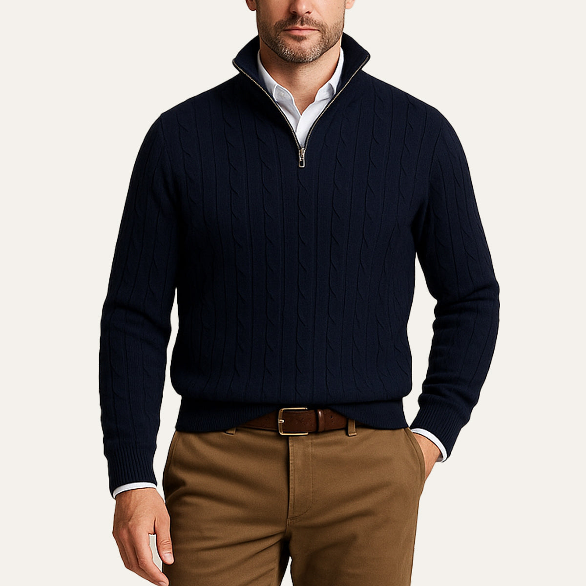 Classic Cable Knit Men's Zip Sweater
