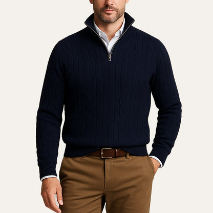 Classic Cable Knit Men's Zip Sweater