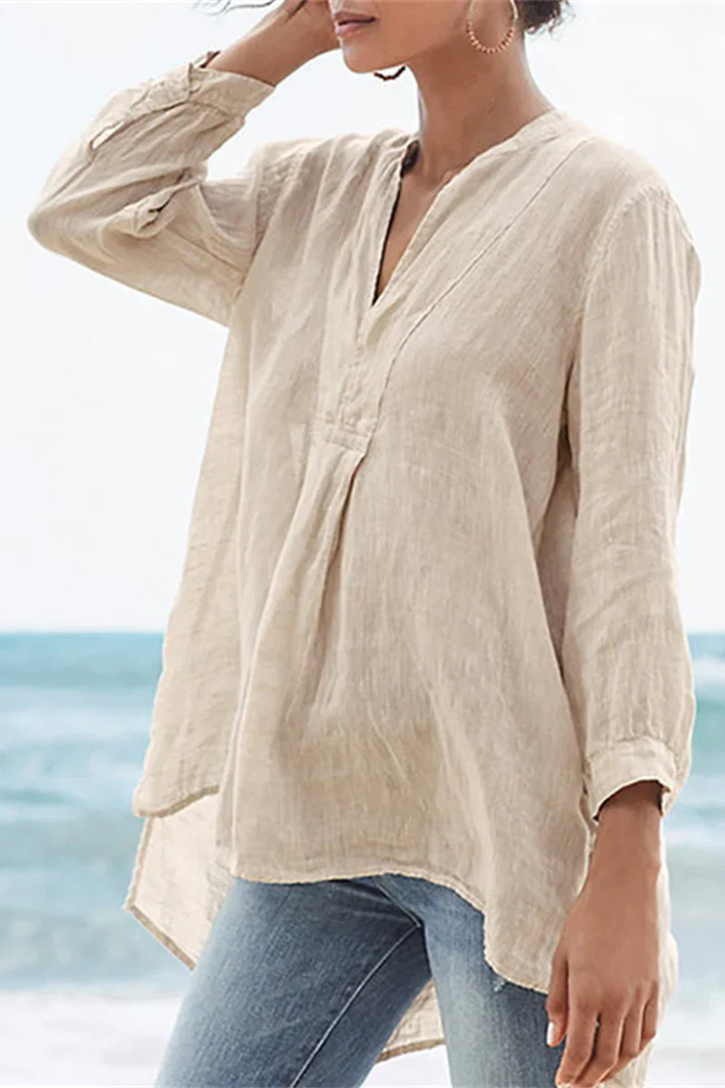 Classic Simple V Neck Long Sleeve Blouse - OutfitLondon