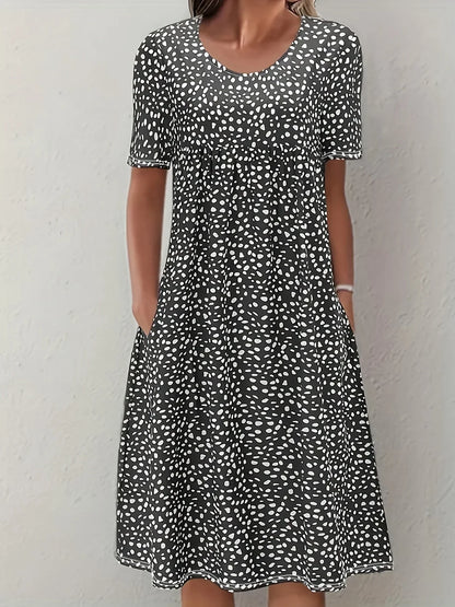 Neela Dress | Short Sleeve Loose Fit Knee-Length Printed Dress