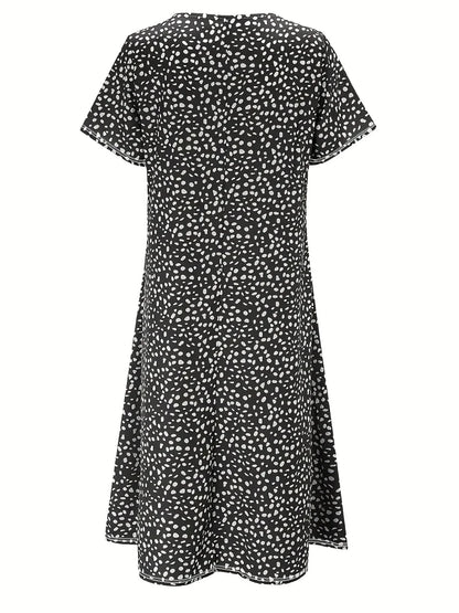 Neela Dress | Short Sleeve Loose Fit Knee-Length Printed Dress