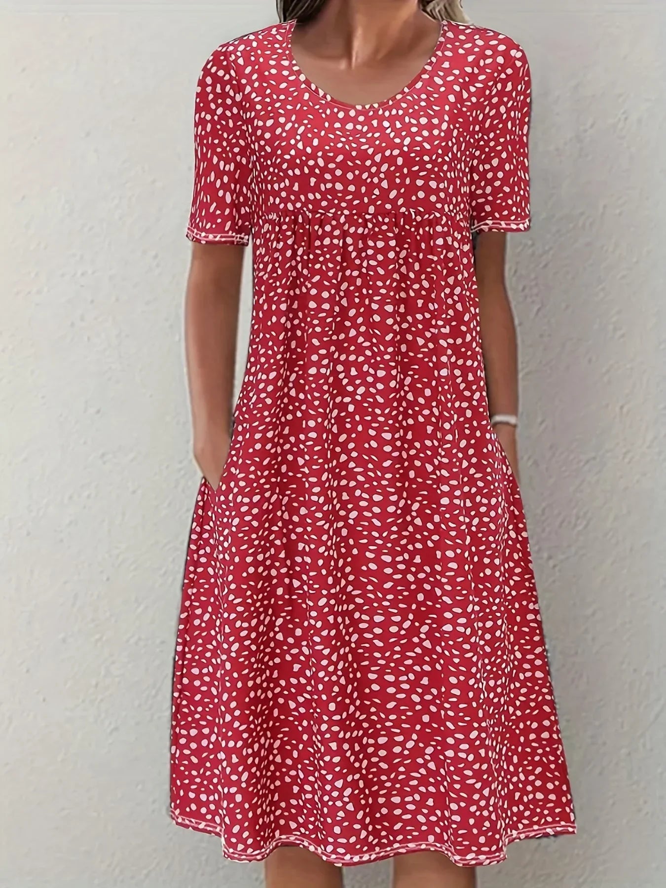 Casual Printed A-Line Knee Length Short Sleeve Dress - OutfitLondon