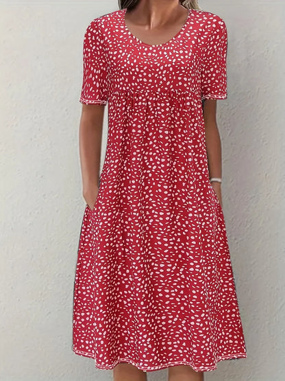 Casual Printed A-Line Knee Length Short Sleeve Dress - OutfitLondon
