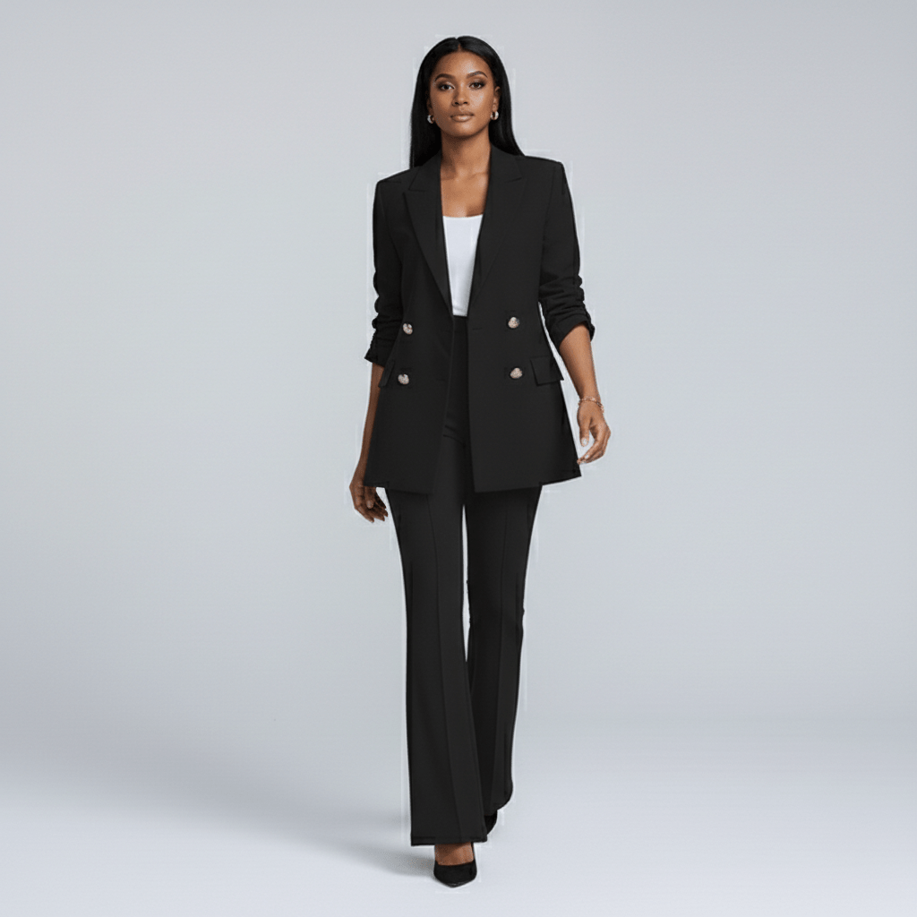 Classic 2-Piece Suit Blazer and Wide Leg Pants