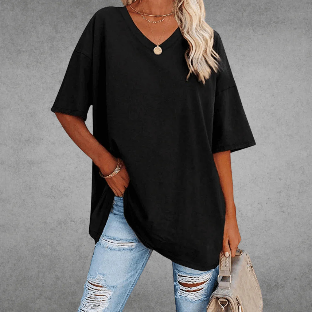 Casual Fit V-Neck Cotton Tee Shirt - OutfitLondon