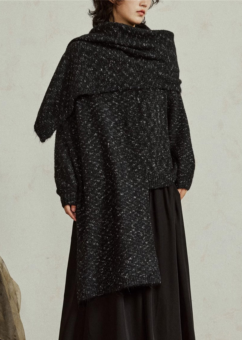 Women's Wool Blend Sweater Soft Oversized Black - OutfitLondon