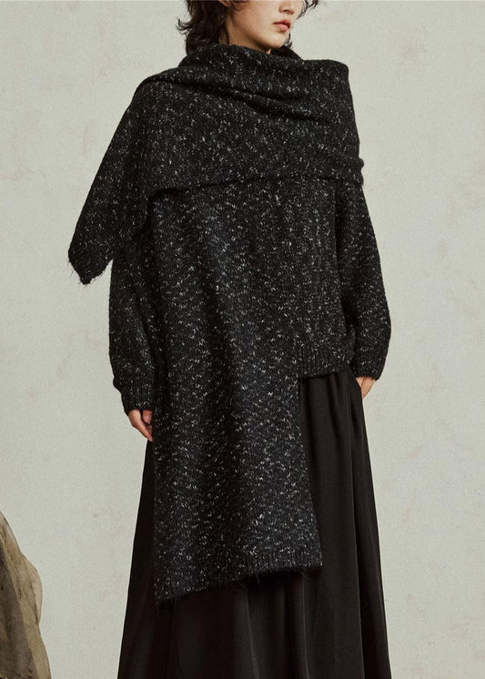 Women's Wool Blend Sweater Soft Oversized Black - OutfitLondon