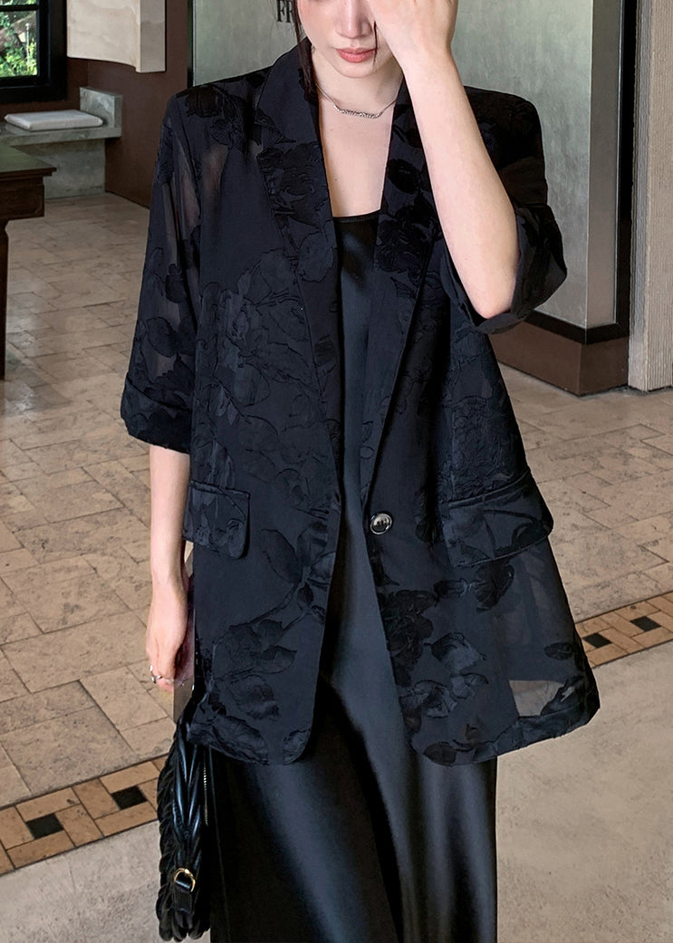 Women's Silk Coat Black - OutfitLondon