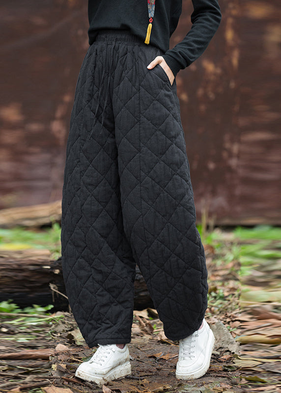 Women's High Waist Cotton Pants Black - OutfitLondon
