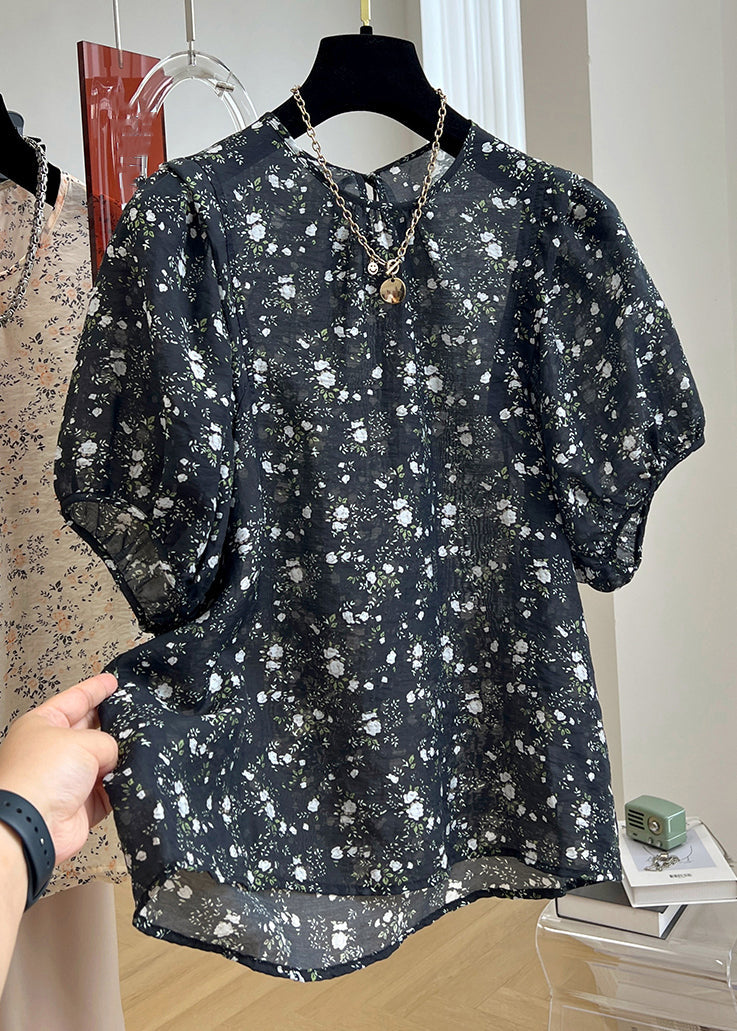 Women's Cotton Button Down Shirt Black Print Relaxed Fit - OutfitLondon