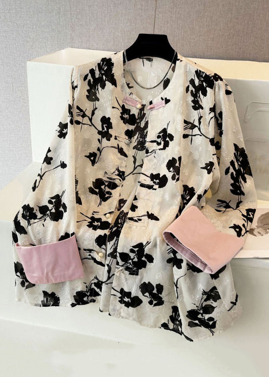 Women's Cotton Blouse Relaxed Fit Black Print - OutfitLondon