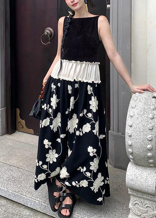 Women's Patchwork Cotton Maxi Dress With Ruffles - OutfitLondon