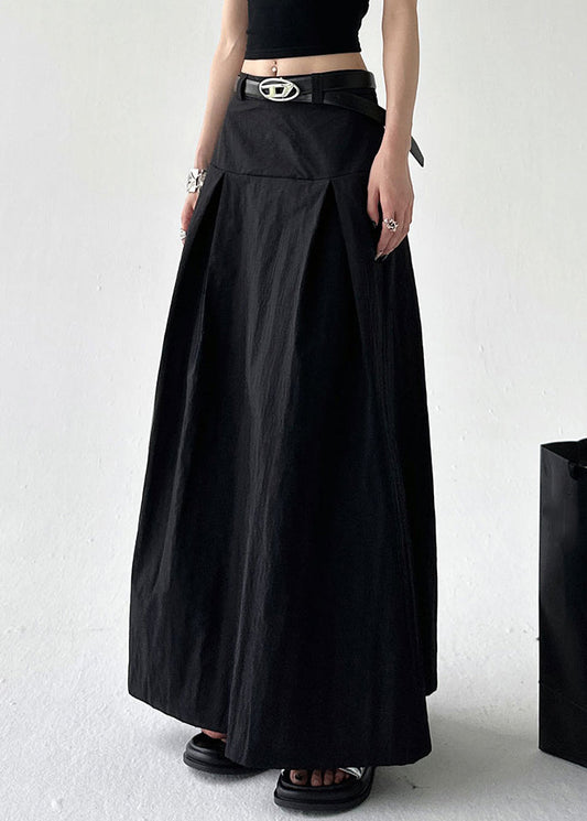 Women's High Waist Cotton Blend Skirt Black - OutfitLondon