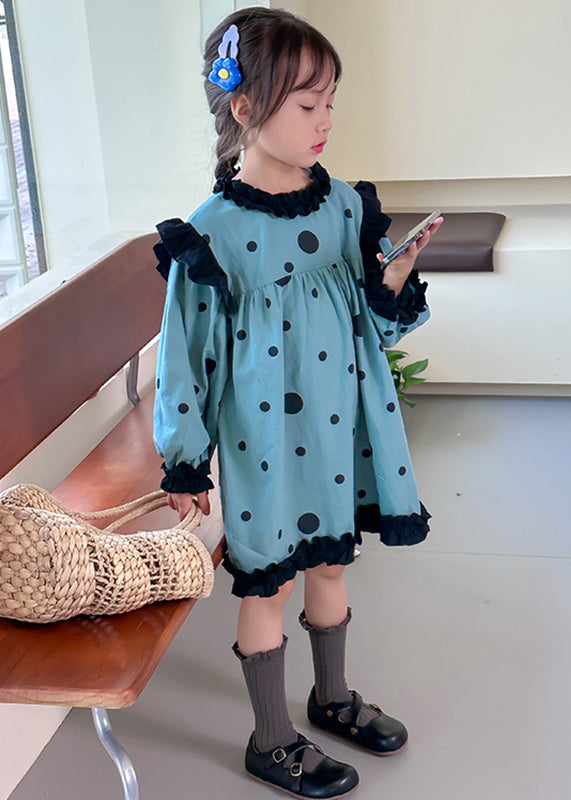 Girls Patchwork Maxi Dress Soft Cotton Blend Lantern Sleeve - OutfitLondon