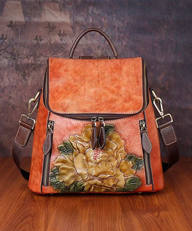 Leather Backpack Calf Leather Zip Closure For Work Travel Study - OutfitLondon