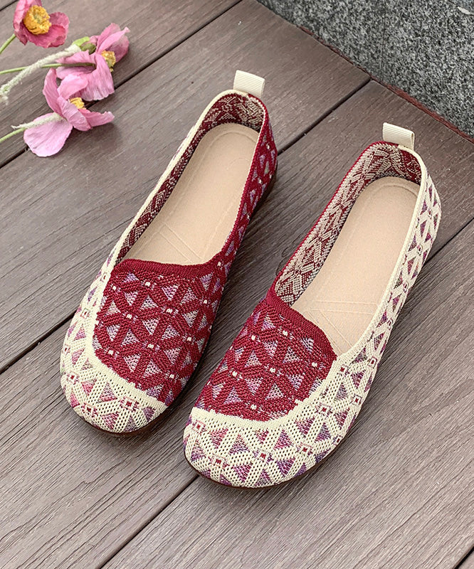 Women's Red Slip On Flats Breathable Soft Sole - OutfitLondon