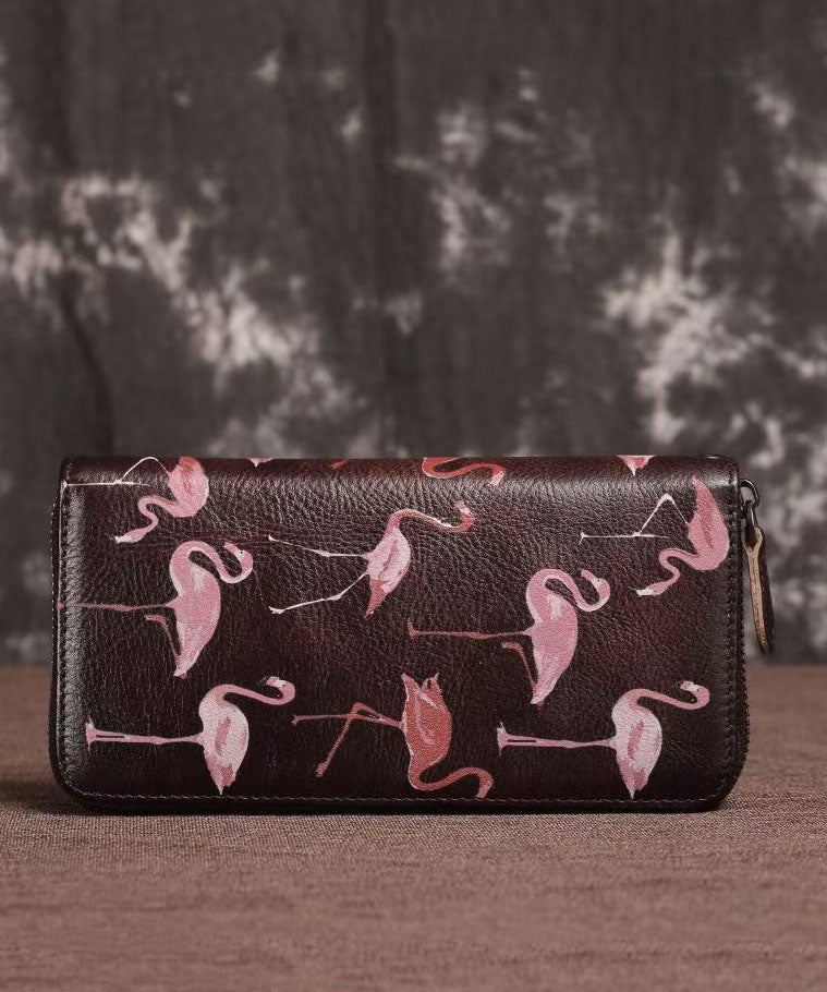 Women's Leather Zippered Wallet Embossed Calfskin Multiple Pockets - OutfitLondon