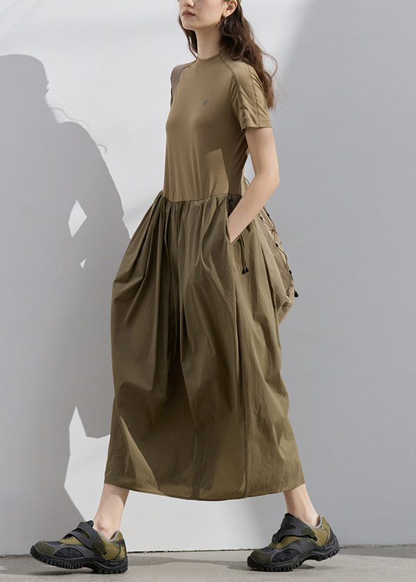 Women's Cotton Summer Dress With Pockets Khaki - OutfitLondon