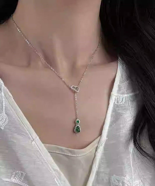 Women's Sterling Silver Pom Pom Necklace Emerald Green Zircon Pendant - OutfitLondon