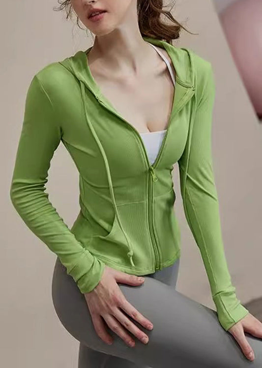 Women's Eco Cotton Modal Hooded Yoga Jacket Soft Breathable Green - OutfitLondon