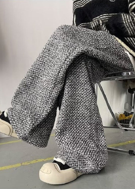 Mens Grey Wool Oversized Pants Loose Fit Trousers - OutfitLondon