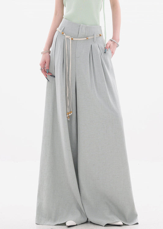 Women's Wide Leg Cotton Pants High Waist Soft Grey - OutfitLondon