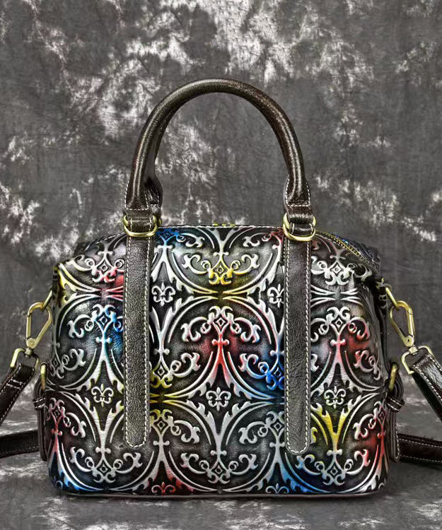 Women's Vintage Crossbody Bag Embossed Calf Leather Silver - OutfitLondon