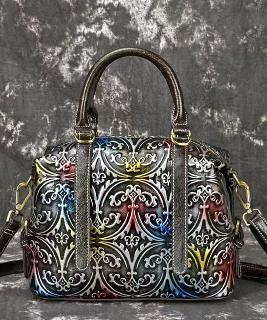 Women's Vintage Crossbody Bag Embossed Calf Leather Silver - OutfitLondon