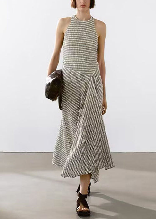 Women's Cotton Striped Sleeveless Maxi Dress Breathable - OutfitLondon