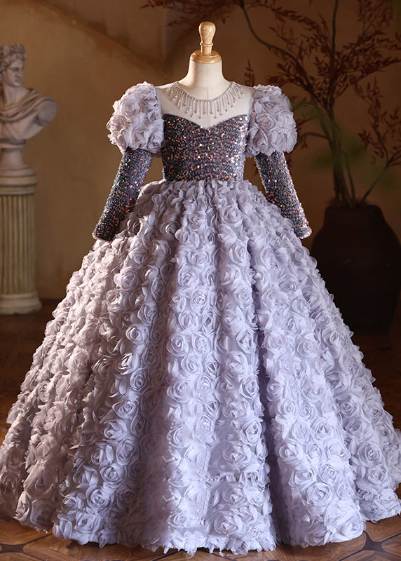 Girls Purple Sequin Tulle Party Dress - OutfitLondon