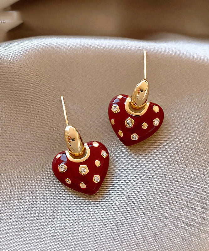 Women's Red Zircon Dangle Earrings Copper Tone - OutfitLondon